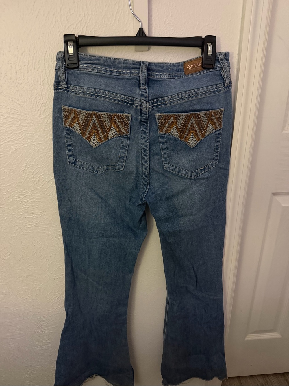Shyanne Light Blue Flared Jeans with Geometric Embroidery